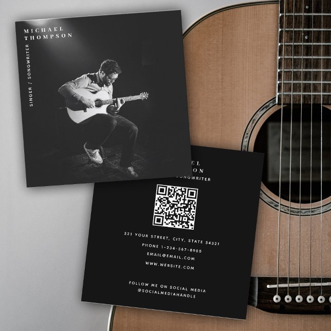 Sängermusiker Foto Performer QR-Code Quadratische Visitenkarte (Singer Musician Artist Photo Performer QR Code Square Business Card)