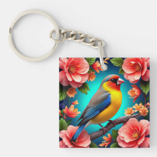🐦 Sängervogel-Blumen-Naturdesign für Gartenliebha Schlüsselanhänger