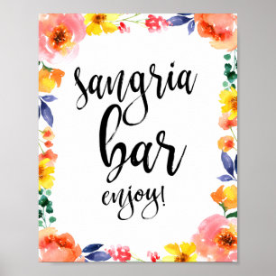 Sangria-Bar Blumenaquarell 8x10 Hochzeitsschild Poster