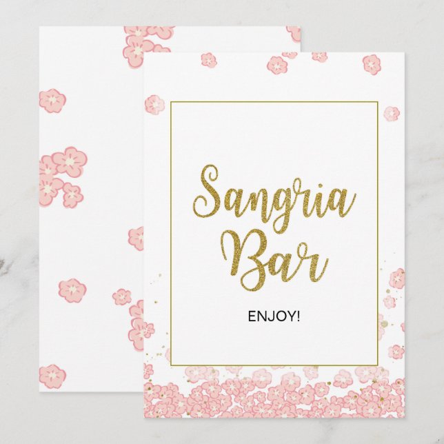 Sangria Bar| Rosa und Gold - Brautparty Einladung (Vorne/Hinten)