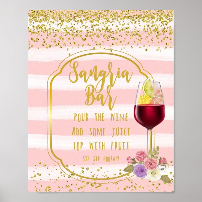 Sangria Bar rosa und goldfarbene Konfetti Poster (Vorne)
