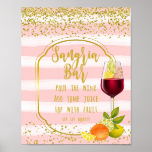 Sangria Bar Schild Rosa und Goldfisch Konfetti Obs