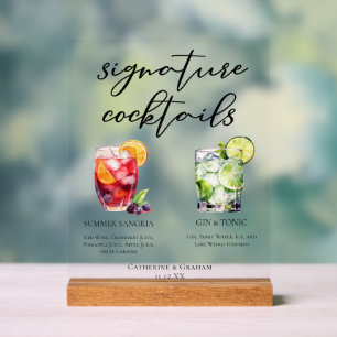 Sangria Gin & Tonic Hochzeits-Signature-Cocktails Acrylschild