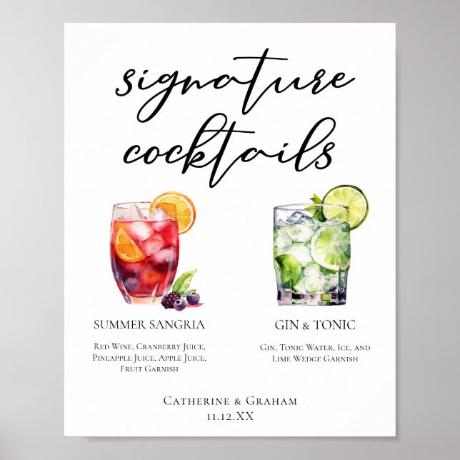 Sangria Gin & Tonic Signature Cocktails Menü Poster (Vorne)