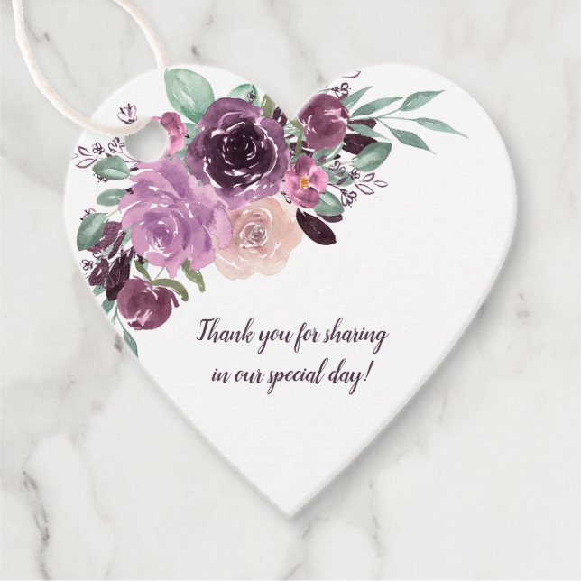 Sangria Lila Mauve Floral Heart Wedding | Geschenkanhänger (Vorderseite)