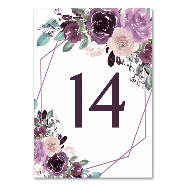 Sangria Lila Mauve Geometric Floral Wedding | Tischnummer (Vorderseite)