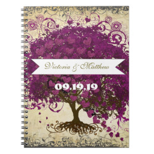 Sangria Magenta Lila Heart Leaf Wedding Notizblock