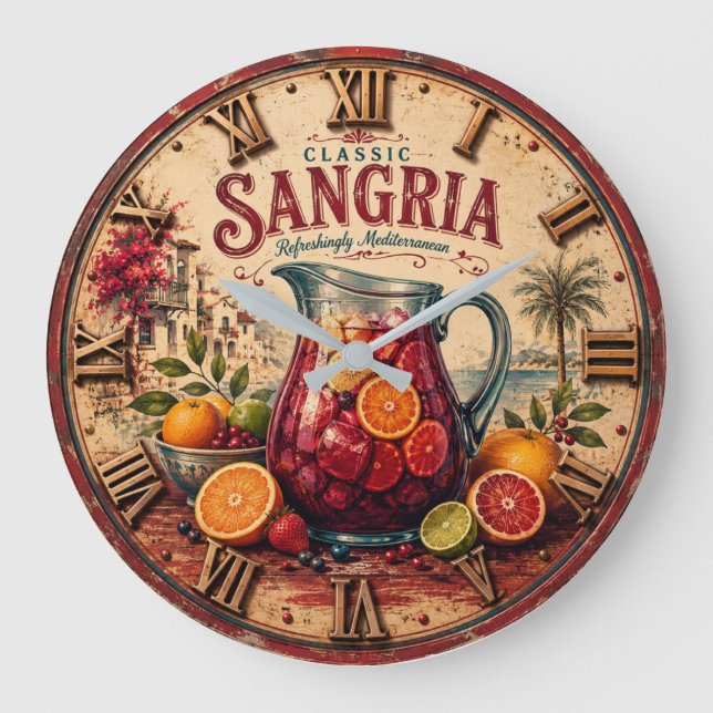 Sangria Mediterranean Spanish Wine Rustic Bar  Große Wanduhr (Vorderseite)