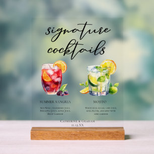 Sangria Mojito Signature-Cocktails Hochzeitsmenü Acrylschild
