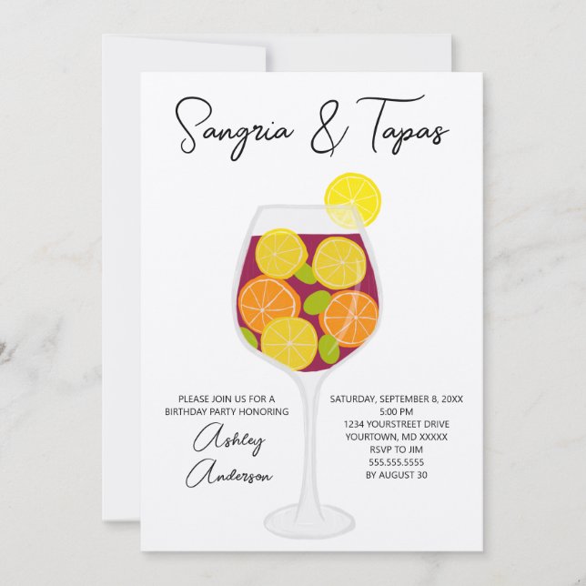 Sangria & Tapas Spanischer Cocktail Geburtstag Einladung (Vorderseite)