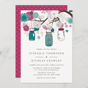 Sangria und Aquamarine Mason Jars Wedding Einladun Einladung