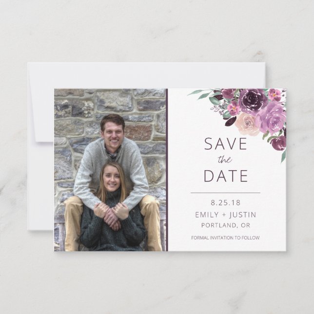 Sangria und Mauve Rose Foto Save the Date | (Vorderseite)