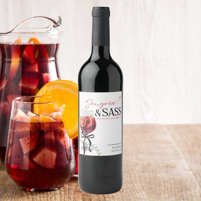 Sangria und Sass, Perlen, Bogen Weinetikett (Sangria & Sass, Pearls, Bows Wine Label)