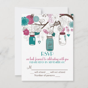 Sangria- und Türkis-Mason-Gläser RSVP Hochzeitsein Karte