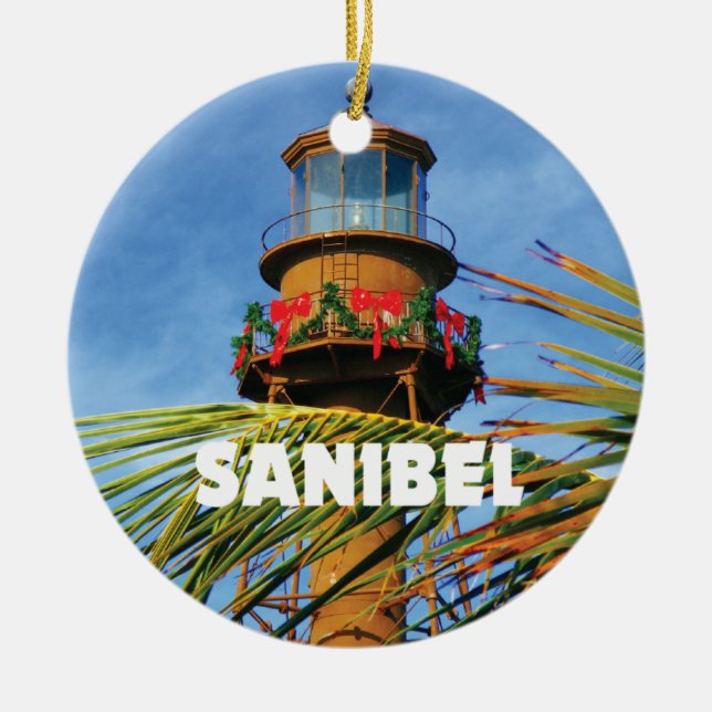 Sanibel Insel-Leuchtturm-Weihnachten Keramik Ornament (Vorne)