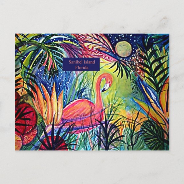 Sanibel Island Flamingo Art Postkarte (Vorderseite)