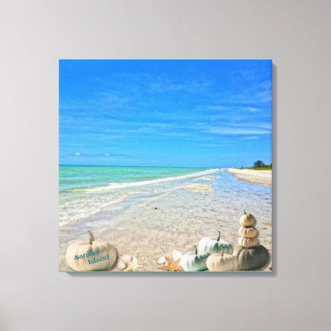 Sanibel Island Florida Beach mit Fall Pumpkins Leinwanddruck (Vorderseite)
