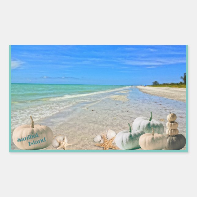 Sanibel Island Florida Beach mit Fall Pumpkins Rechteckiger Aufkleber (Vorderseite)