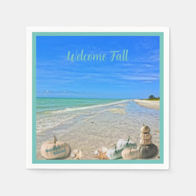 Sanibel Island Florida Beach mit Fall Pumpkins Serviette (Vorderseite)