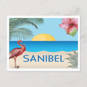 Sanibel Island Florida Illustration mit Spoonbill Postkarte
