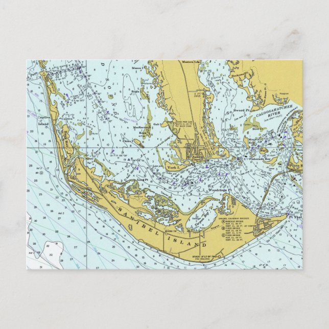 Sanibel Island Florida Nautical Map Postkarte (Vorderseite)