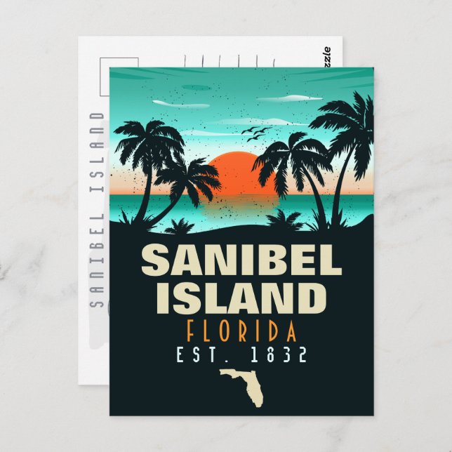 Sanibel Island Florida Retro Sunset Souvenirs Postkarte (Vorne/Hinten)