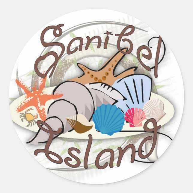 Sanibel Island Florida seashell design Runder Aufkleber (Vorderseite)