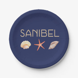 Sanibel Island Florida Seashells auf Blue Pappteller