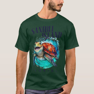 Sanibel Island Florida Watercolor Happy Sea Turtle T-Shirt