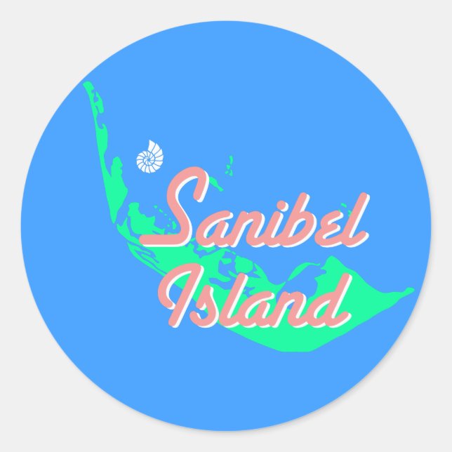 Sanibel Island Kontur Design Runder Aufkleber (Vorderseite)