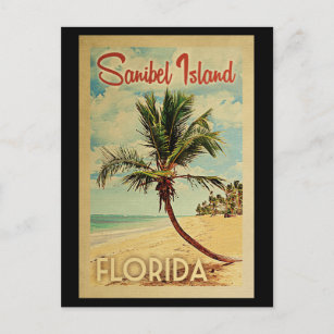 Sanibel Island Palm Tree Vintage Travel Postkarte