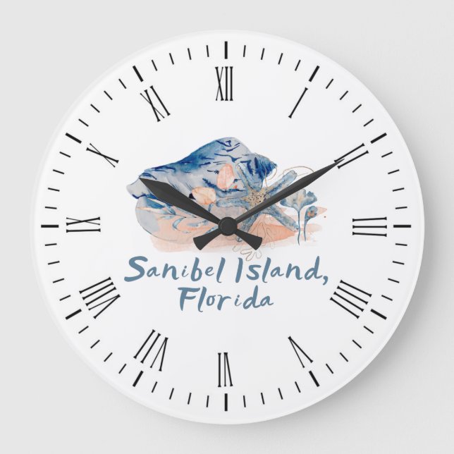 Sanibel Island Seashells  Große Wanduhr (Vorderseite)