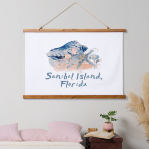 Sanibel Island Seashells Wandteppich Mit Holzrahmen