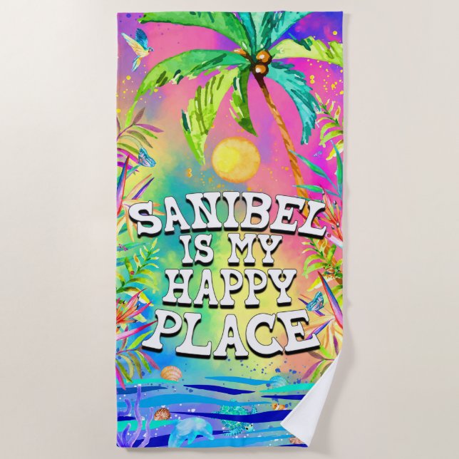 Sanibel ist mein Happy Place Beach Handtuch (Vorderseite)