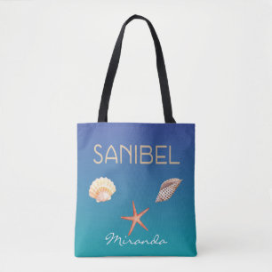 Sanibel mit Muscheln auf blau und individuelle Nam
