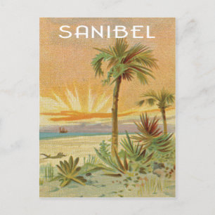 Sanibel Strand Szene im Vintage Stil Postkarte