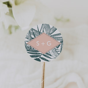 Sanibel   Tropische Botanische Hochzeitsmonogramm Runder Aufkleber