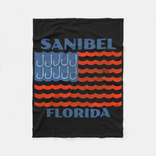Sanibel Vintage Fishing Amerikanische Flagge Angel Fleecedecke