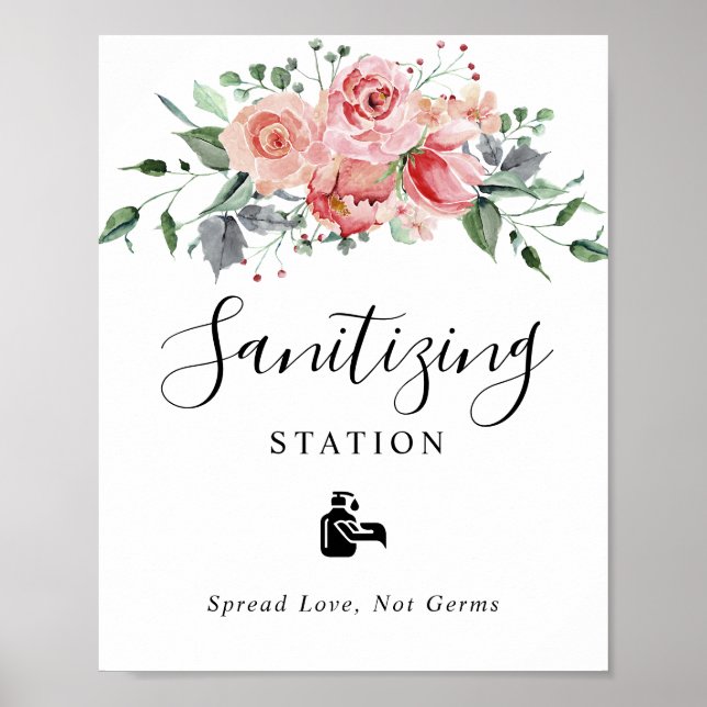 Sanierungsstation Blush Pink Floral Wedding Poster (Vorne)