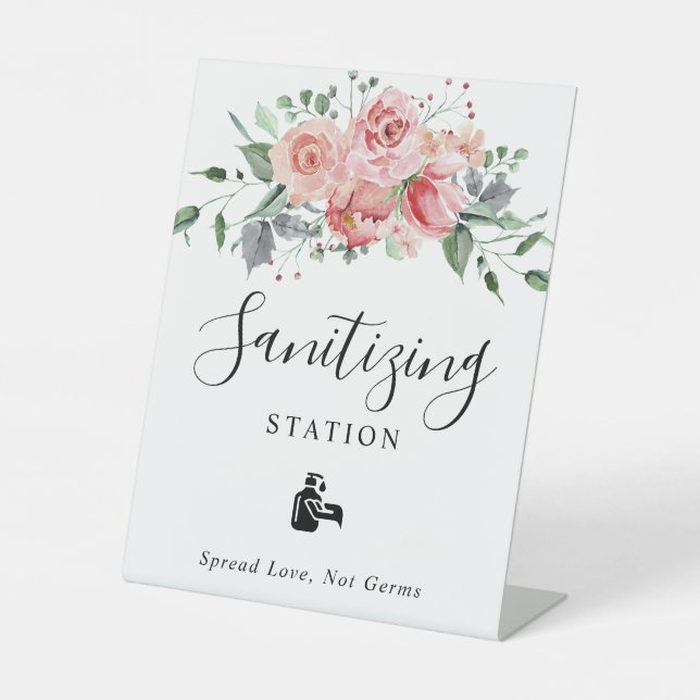Sanierungsstation Blush Pink Floral Wedding Sockelschild (Vorderseite)