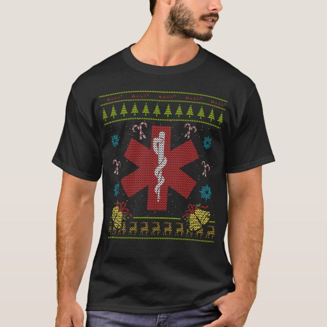 Sanitäter-Strickjacke des EMS-Weihnachtshässliche T-Shirt (Vorderseite)