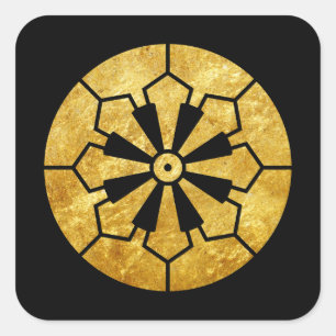 Sanja Matsuri Komagata mon Schwarze Imitate Gold Quadratischer Aufkleber