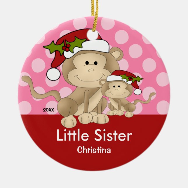 Sankt-Affe-kleine Schwester-Weihnachtsverzierung Keramikornament (Vorne)