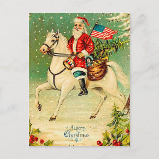 Sankt auf einer PferdeVintagen Weihnachtspostkarte Feiertagspostkarte