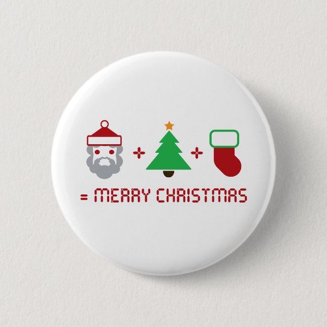 Sankt + Baum + Strumpf = frohe Weihnachten Button (Vorderseite)