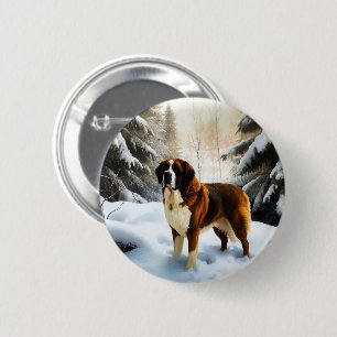 Sankt Bernhard Lass es schneien Weihnachten Button