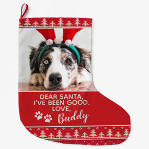 Sankt-Buchstabe-nordisches Muster-HundeFoto Großer Weihnachtsstrumpf