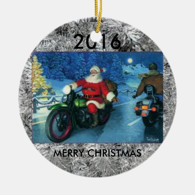 Sankt, die eine MotorradWeihnachtsbaumverzierung Keramikornament (Vorne)