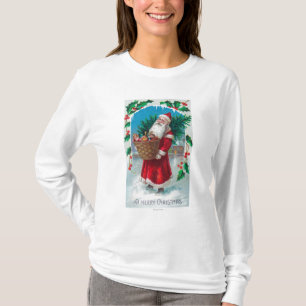 Sankt, die Korb der Spielwaren-Szene hält T-Shirt