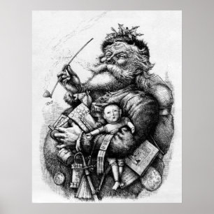 Sankt, die Spielwaren Schwarzweiss hält Poster